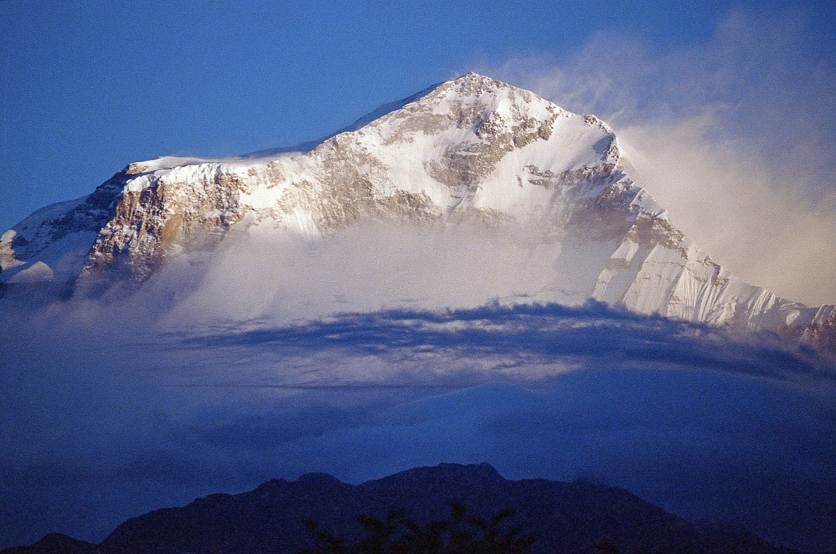 602 Dhaulagiri Sunrise Close Up From Chitre Here is a close up of Dhaulagiri South Face taken at sunrise from the dining room window at the New Dhaulagiri Hotel in Chitre (2420m).